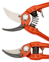 bypass secateurs with stamped/pressed steel handle and narrow cutting head (bahco)